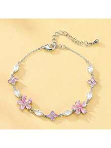 1 Piece - Elegant Pink Cherry Blossom Bracelet, Women's Fashion Cute Exquisite Cube Petal Adjustable Bracelet - 粉色 - 查看 4