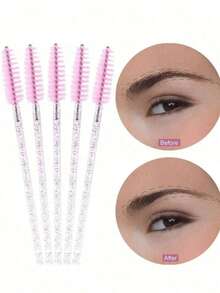 50/100pcs Disposable Eyelash Brushes, Mascara Wands, Makeup Brush Set, Suitable For Eyelash Extensions And Eyebrow Brushes, With Storage Box, Eyebrow Brush, Eyeshadow Brush, Spiral Brush,Giveaways - Multicolor - View 3