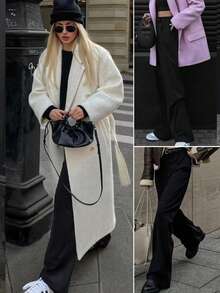 1件装保暖直筒裤 - 女士保暖裤，加厚纯色九分裤，休闲日常穿着，涤纶面料，适合寒冷冬季，简约风格女裤，针织结构，不易变形，瑜伽健身阔腿裤，显瘦提臀，舒适休闲高腰弹力打底裤