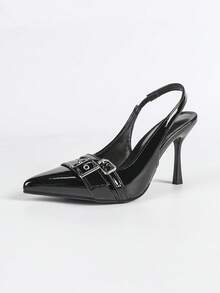 女士黑色尖头套脚派对时尚简约舒适尖头细高跟鞋，百搭休闲高跟鞋 - 黑色 - 查看 6