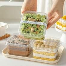 10个塑料盒，400毫升/14.08盎司，透明方形烘焙甜点容器，蛋糕/提拉米苏盒，加厚耐用，带盖，便携，适用于餐厅/咖啡馆/面包店/甜品店烘焙用途 - 透明 - 查看 6