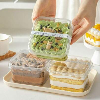 10pcs Plastic Boxes, 400ml/14.08oz, Clear Square Baking Dessert Containers, Cake/Tiramisu Boxes, Thick, Durable, With Lids, Portable, Suitable For Restaurant/Cafe/Bakery/Dessert Shop Baking Use