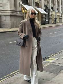 Women's Long Collar Soft Minimalist Style Loose Long Coat, Autumn/Winter