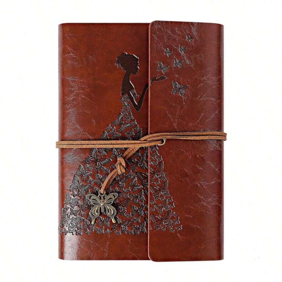 真皮笔记本/日记本，牛皮纸，复古螺旋装订，可替换内页，旅行日记，空白页，纪念品，适合作为女孩返校礼物 - 酒紅色 - 查看 1