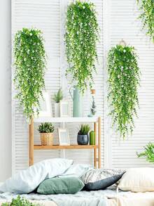 1/2/4件装人造悬挂花卉装饰，仿真悬挂桉树藤蔓，抗紫外线塑料悬挂绿植，适用于家居、花园、露台、婚礼、房间墙面装饰 - 白色 - 查看 2