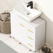 Bathroom Vanity Unit, 3-Tier Model, MDF, Particle Board, White - White - View 7