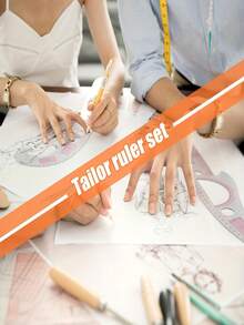 1 Set Professional Sewing Ruler Kit - L-Shaped Ruler, Comma Ruler, Triangle Ruler, French Curve Ruler And 90 Degree Ruler, For Accurate Garment Pattern Making And Clothing Design - Multicolor - View 7