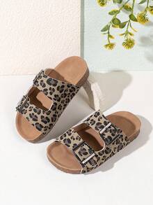 新款儿童防滑耐穿软底时尚豹纹勃肯鞋风格街头沙滩凉鞋 - 卡其色 - 查看 1