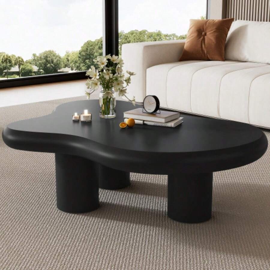 Irregular Cloud-Shaped Coffee Table, 97cm Long, 67cm Wide, 32cm High, MDF With Felt Pads, Lacquered Surface, Creative Coffee Table - Black - View 1