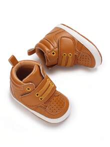 Fashionable & Versatile Leather Decor Design High-Top Anti-Slip Soft Bottom Leather Decor Design Infant & Toddler Sports Shoes, Autumn - Brown - View 6