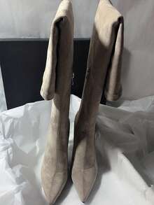 Fall/Winter Pointed Toe Thigh High Boots, Elastic Slim Fit Tall Boots, Fashion High Heel Suede Boots For Women