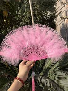 1 件复古蕾丝手持扇，优雅大方，适合夏季舞蹈、T 台，流苏古典风格 - 彩色 - 查看 15