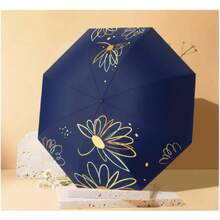 Meichoon - Paraguas de viaje con protección UV UPF 50+, portátil, compacto, 8 costillas, ligero, impermeable y resistente al viento, diseño de flores simple para mujeres para senderismo y mochilero,36986445 - Azul Marino - Ver 2