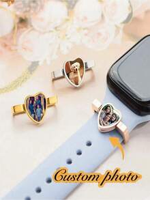 1pc Personalized Watch Band Charm, Customized Photo Watch Accessory, Blank Watch Band Decor Rose Gold Suitable For Silicone Smart Watch Band Accessory, Silver, Gold And Rose Gold Customized Watch Band Charm, Ideal Gift For Women, Girlfriend, Boyfriend, Dad, Mom, Family, Friends, Suitable For Anniversary, Birthday, Graduation, Prom, Party, Women Jewelry - Gold - View 3