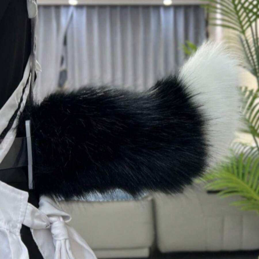 Peluca de cola eléctrica controlada por voz, estilo anime súper lindo, piel sintética para cosplay, Halloween, día de San Valentín, disfraces de carnaval, diseño divertido, material duradero, tapiz de árbol de Navidad, decoración de pared, diadema de calabaza, diadema de orejas de animal para amigos de Halloween, disfraz de cosplay - Blanco y Negro - Ver 1