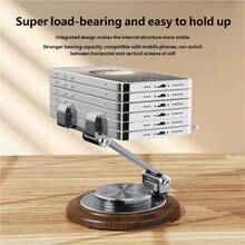 720 Degree Rotatable Foldable Wooden Base With Metal Stand, Compatible With Smartphones And Tablets