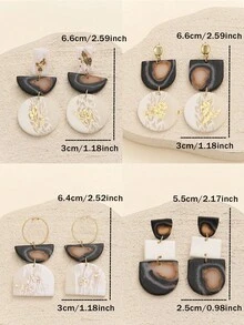 1 Pair Fashion Retro Premium Polymer Clay And Metal Drop Earrings With Marbled Agate Texture Gilding Detail Asymmetrical Geometric Shape Decor Dangle Earrings For Young Females Weekend Hangout Art Exhibition Wear And Retro Luxury Style Enthusiasts Party Daily Accessories - Multicolored Gilded Pottery - View 2