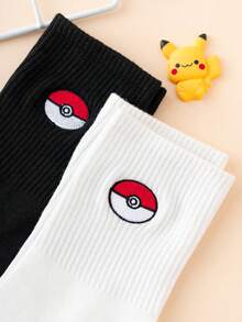 pokemon 2 双男士刺绣宝可梦系列皮卡丘图案趣味卡通中筒袜，男女通用，适合运动，四季皆宜，欧美尺码，舒适透气，经久耐穿，色彩丰富，适合日常穿着，采用优质面料制成，不闷热。 - 黑與白 - 查看 4