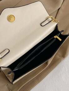 Dedoo PU Leather Dual-Color Letter Print Casual Shoulder Bag, Envelope Bag, Chain Shoulder Bag, Crossbody Bag, Fashionable & Versatile For Women - Khaki - View 8