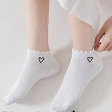 1/4 Pair Women Heart Print Solid Color Ankle Socks, Suitable For Daily Wear - Multicolor - View 7