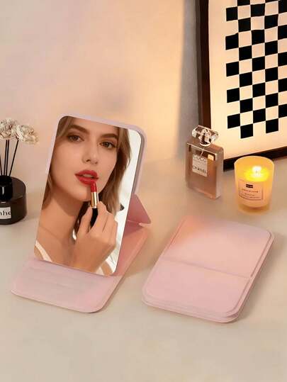 2个便携式化妆镜，PU皮革材质，可折叠旅行镜，适合作为礼物，旅行必备，化妆必需品，易于收纳，绝佳的圣诞礼物