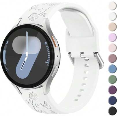 Vancle Correas con grabado floral para Samsung Galaxy Watch 7 Correa 40mm 44mm, correa deportiva de silicona suave sin espacios de 40mm y 20mm, correa de repuesto ajustable para Galaxy Watch 7 para mujer,36989303