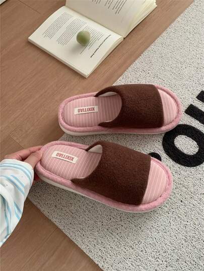 XIXITIAO 1 Pair Retro Color Block Striped Slippers, Soft Sole Comfortable Indoor Couple Slippers, Suitable For Autumn/Winter Home Wear