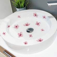 1pc Pink Cherry Blossom Sink Sticker, Bathroom Self-Adhesive Waterproof Fresh Floral Decal To Create A Soft Ambiance For Vanity - Multicolor - View 5