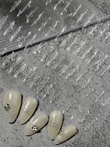 4pcs Letter Nail Art Stickers, Gold, Silver, Black, White Holographic Self-Adhesive Decals, DIY Nail Art Accessories Tools, Nail Supplies Nails - Multicolor - View 3