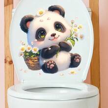 1pc Kids Bathroom Sticker Set - Happy Panda & Sunflower Toilet Seat Stickers, Removable Decor, Fun Potty Training Bathroom Refresh Vinyl Stickers - Cute Panda & Sunflower, Self-Adhesive Set, Suitable For Toilet Lid And Walls, Unique Home Gift Idea - Mischievous Panda Bathroom Stickers, Adorable Sunflower Toilet Seat Cover, Suitable For Pet Lovers And Fun Families - Multicolor - View 6