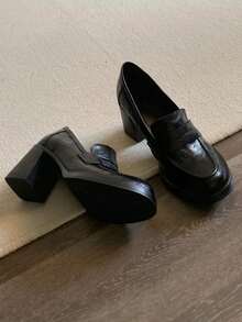 8cm Platform Chunky Heel Loafers | Retro Soft Leather High Heel Shoes, British Style Slip-On Leather Shoes