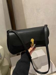 复古撞色豹纹优雅腋下单肩包，女士豹纹手提包，豹纹强势回归 - 黑色 - 查看 1