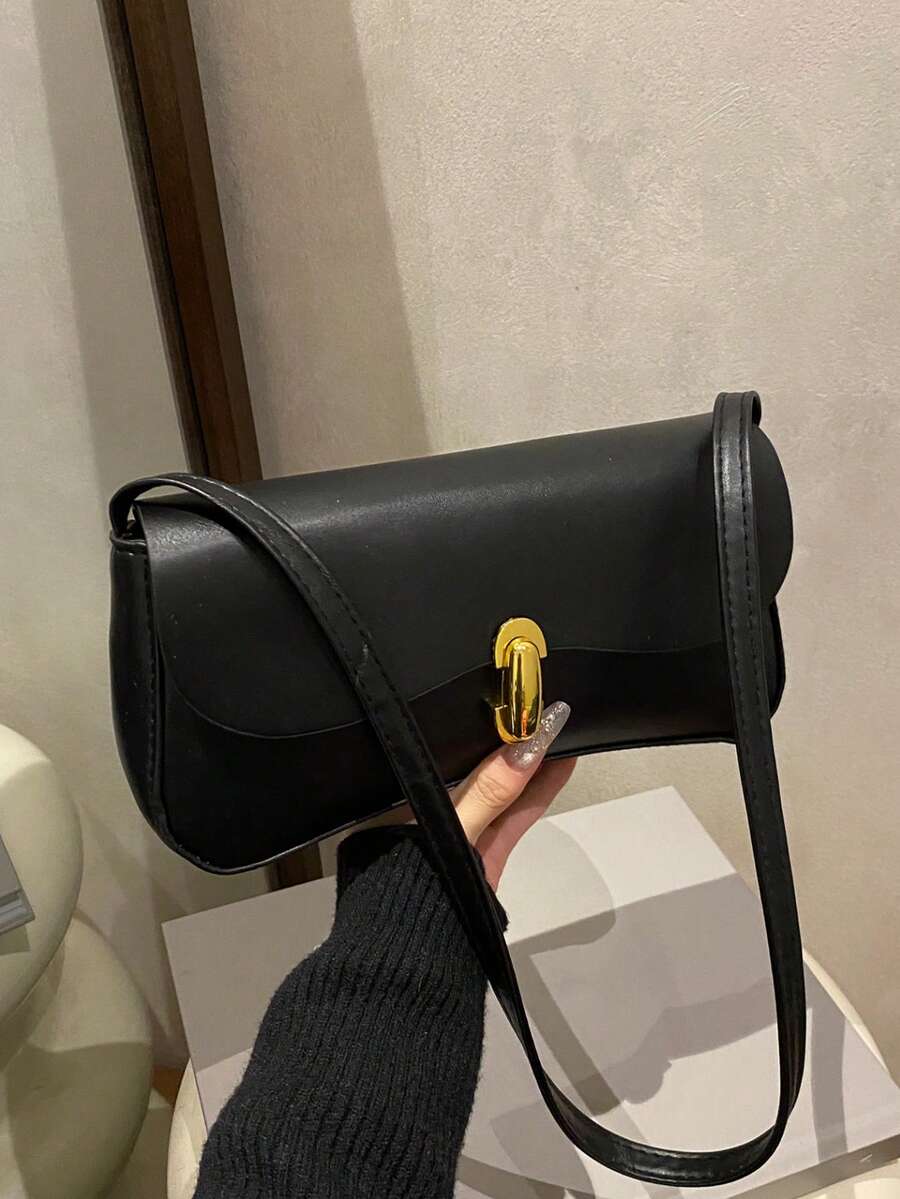 复古撞色豹纹优雅腋下单肩包，女士豹纹手提包，豹纹强势回归 - 黑色 - 查看 1