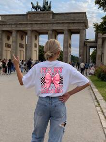 Tween Girls Students Casual Printed White Crew Neck Short Sleeve T-Shirt, Summer Top - White - View 8