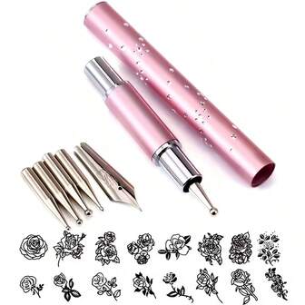 Nail Art Dot Drawing Pen, Multi-Functional Nail Brush, With 5 Interchangeable Heads, Dot And Line Drawing Tools, Odorless Nail Design Tools, Nail Accessories, Nail Art Dot Needle Color Painting Nail Art Pen, Nail Art Tools, Portable Nail Art Painting Pen - Reusable Metal Pen Tip Tool, Nail Art Calligraphy Pen - Fine Pen Tip Nail Art Painting Tool Suitable For Complex Flower/Pattern Designs, Beginner-Friendly, Suitable For Home Nail Art