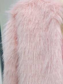 Girls' Pink Faux Fur Long Sleeve Jacket, Fashion Autumn/Winter Faux Fur Coat For Girls - Baby Pink - View 8
