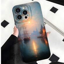 2026 nueva funda de teléfono esmerilada, funda de teléfono con impresión de barco y castillo en el atardecer para  17 15 Pro Max  17 14 Pro  17 13  Galaxy S23 S22 S21 protector de teléfono funda de pareja regalo para novio novia regalo de vacaciones - Blanco antiguo - Ver 7
