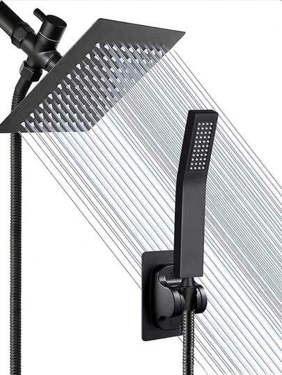 Sistema de ducha de lujo - Equipado con cabezal de ducha de lluvia extra grande y de alta presión, brazo de ducha ajustable, ducha de mano de doble modo, manguera extra larga, gancho de baño, fácil instalación. Ideal para el baño del hogar y la ducha del hotel. Este accesorio de baño transformará por completo tu experiencia de ducha: ¡un regalo práctico de inauguración de la casa!