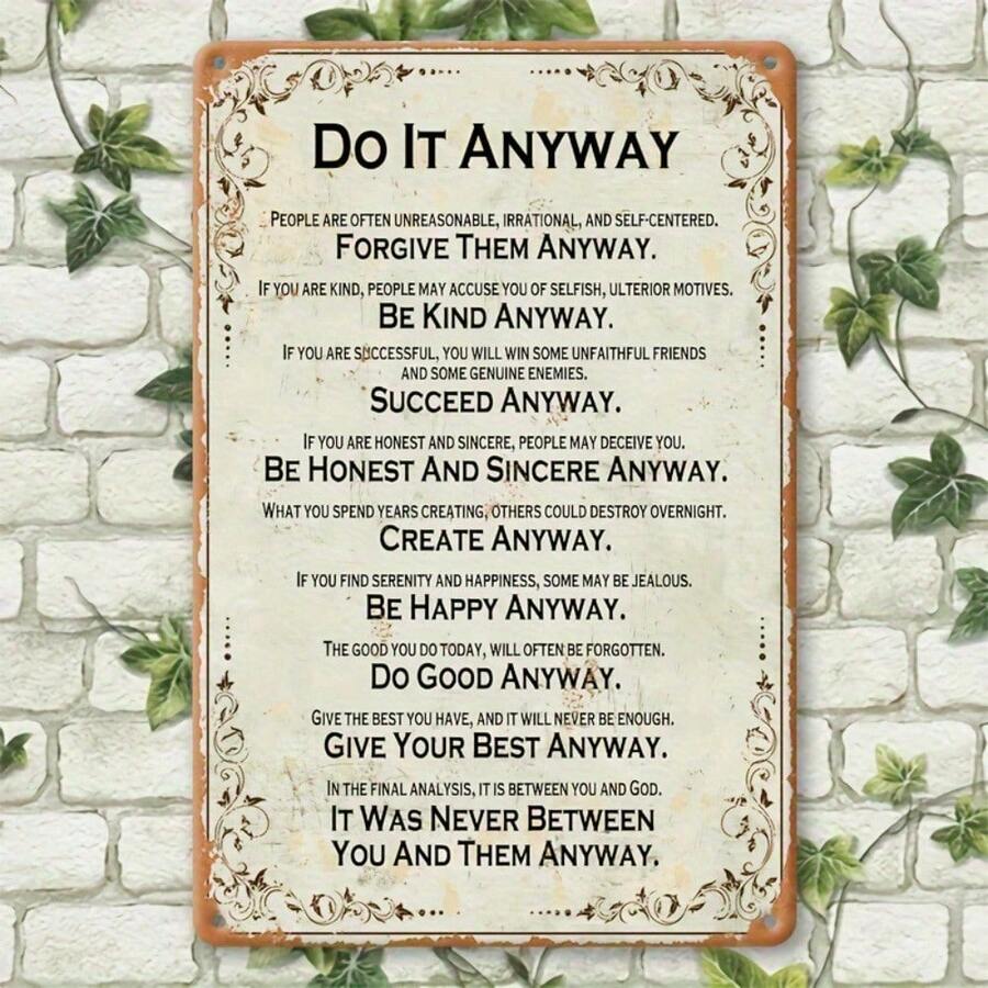 CIF BUY American Vintage "Do It Anyway" Metal Wall Sign 7.87x11.81 Inch, Rustproof Weatherproof Farmhouse Decor For Home Porch Garage Ba - Multicolor - View 1