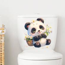 1pc Kids Bathroom Sticker Set - Happy Panda & Sunflower Toilet Seat Stickers, Removable Decor, Fun Potty Training Bathroom Refresh Vinyl Stickers - Cute Panda & Sunflower, Self-Adhesive Set, Suitable For Toilet Lid And Walls, Unique Home Gift Idea - Mischievous Panda Bathroom Stickers, Adorable Sunflower Toilet Seat Cover, Suitable For Pet Lovers And Fun Families - Multicolor - View 3