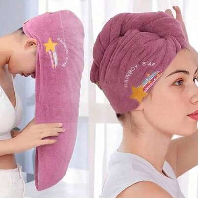 1pc Embroidered Style Hair Drying Cap, Coral Fleece Thickened Bathroom Hair Drying Towel, Women's Absorbent Quick-Drying Shower Cap, Bathroom Accessories, Home Bathroom Decor, Autumn Decor, Back To School Hair Drying Cap, Suitable For Beauty Salon, Hotel, Sports, Home Goods, Towel, Skincare Hair Drying Towel