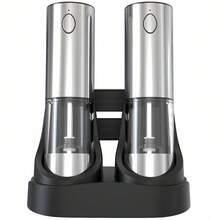 可充电电动盐和胡椒研磨器套装，海盐和玫瑰盐研磨器套装，带充电底座，2 件套，带收纳底座，LED 灯，研磨粗细可调，易于清洁，厨房必备，电动香料研磨工具，节日礼物 - 彩色 - 查看 12