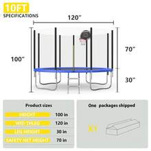 10FT Tranpoline For Kids With Safety Enclosure Net Recreational Tranpoline For Adults ASTM Approval Backyard Outdoor Tranpoline With Basketball Hoop - Blue - View 9