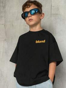 Blond Double-Sided Printed Clothes,Streetwear Vintage Style T-Shirt, Fashion , Graphic Tee,Breathable, Moisture Wicking, Casual Comfortable Top Streetwear Fashion Casual Summer Tee, Short Sleeve T-Shirt, The Best Gift For Boy Girl 4-12Y - 黑色 - 查看 3