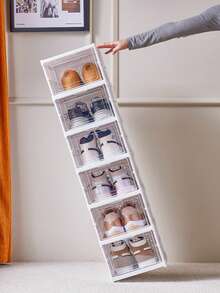 1pc Foldable Plastic Shoe Rack, Collapsible Shoe Organizer, Wardrobe Shoe Storage Box, Space-Saving, Large Sturdy Stackable Sports Shoes Storage Container, Easy Installation