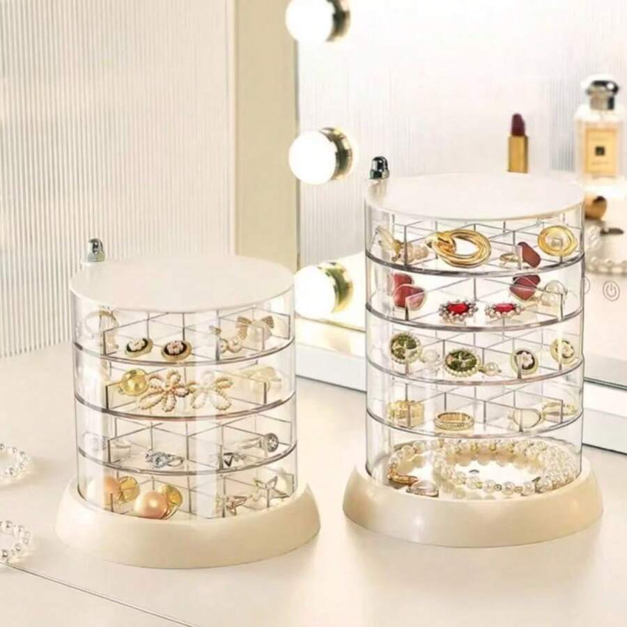 1pc Makeup Sponge Storage Box/Jewelry Box, Transparent Multi-Layer Rotating Earring, Bracelet And Hair Accessory Organizer Box With Cover, Dust-Proof Storage Rack, Multi-Functional Desktop Organizer, Jewelry Box - Clear - View 1