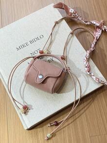 新款女士圣诞PU皮铂金迷你单肩包，时尚百搭钥匙扣迷你包吊坠链迷你手提包钥匙扣包吊坠手提包斜挎包 - 粉色 - 查看 7