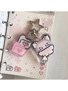 2pcs Cute Cartoon Pixel Phone/Rabbit/Clover Design Creative Keychain, Japanese Style Pendant, Adorable Retro Pink Pixel Keychain Acrylic Pendant, Student Backpack Pendant, Gift For Girlfriend, Suitable For Handbag, Backpack, Keys - Birthday/Valentine's Day Gift (Acrylic Material, Avoid Folding) - Multicolor - View 13