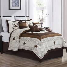 7 Pieces Modern Printed Bedding Comforter Sets With Geometric Star Pattern, Classic Color Block Patchwork Bed Set, Decorative Bed In A Bag With Down Alternative Filling - Beige - View 10