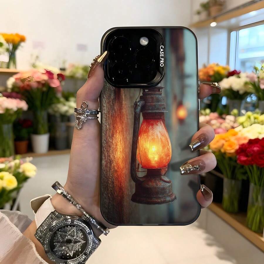 Cubierta de teléfono con diseño de lámpara de aceite vintage color negro con impresión de luz cálida y texto CASETNO ideal para uso diario y ocasiones especiales,Aplicable a los teléfonos de la serie Apple y Galaxy - Blanco - Ver 1